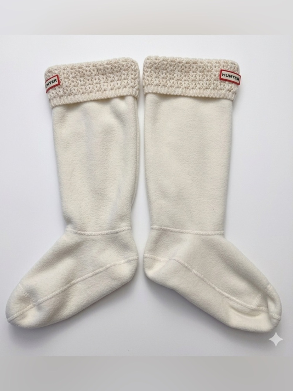 Hunter Tall Cream Fleece Rain Boot Sock Liners with Knit Cuff Size Medium 7-9